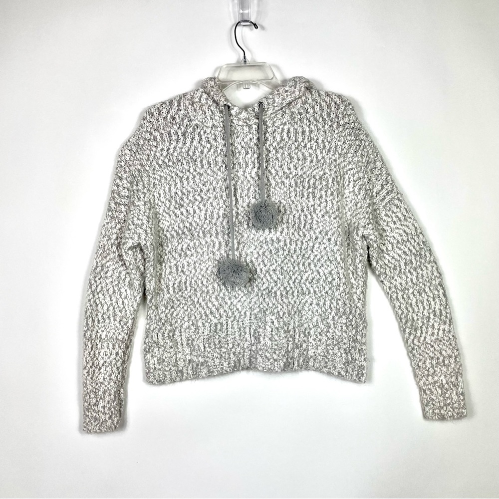 Yet Again Size Medium Women's Cropped Gray & White Eyelash Sweater Hoodie